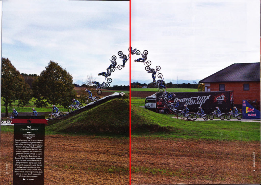 Cover from DirtBiker Mag with coverage of Luc Ackermann´s Double Flip - Page 3 & 4 Magazin Opener
