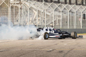 Pierre Gasly burning rubber - Alpha Tauri Shakedown - Imola (ITA) Feb. 2021